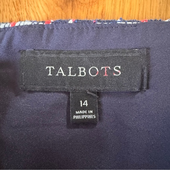 Talbots Boucle Wrap Skirt Silver Buttons Navy Red White Textured Size 14 - Picture 11 of 14